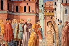 Umbria Montefalco San francesco rinuncia ai beni parterni, affresco di Benozzo Gozzoli nella chiesa di San Francesco (1450-52)